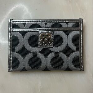 Coach Blue and Silver grey gray card holder 4 slots total